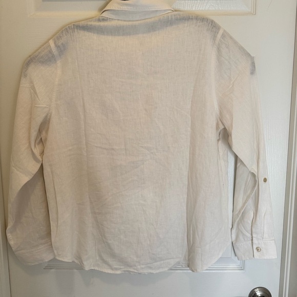 Ny Collection Mens White Long Sleeve Button-Up Casual Collar Sz L Linen/Cotton - Picture 5 of 6